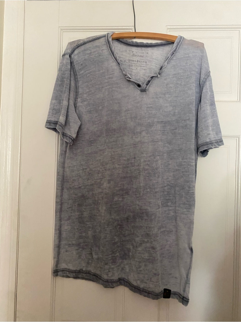 Men's Washed Blue Gray Lucky Brand Burnout Short-Sleeve Henley Shirt Soft Size S